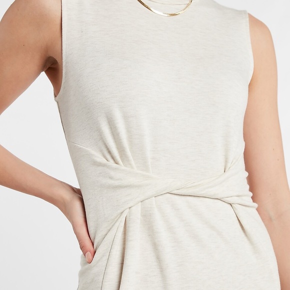 068 Express Soft Twist Front Sleeveless T-Shirt Dress Gray Cream Size XL - Picture 5 of 11